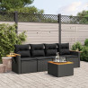 5 pcs conjunto sofás de jardim com almofadões vime PE preto 1