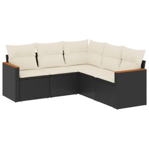 5 pcs conjunto sofás de jardim com almofadões vime PE preto H