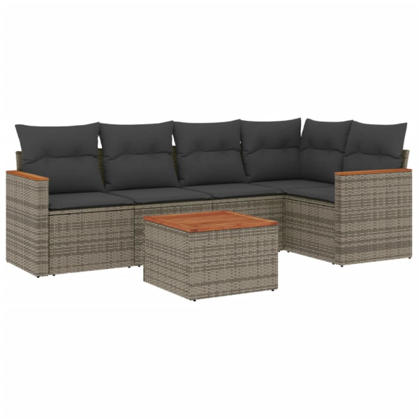 6 pcs conjunto sofás de jardim com almofadões vime cinzento M 2