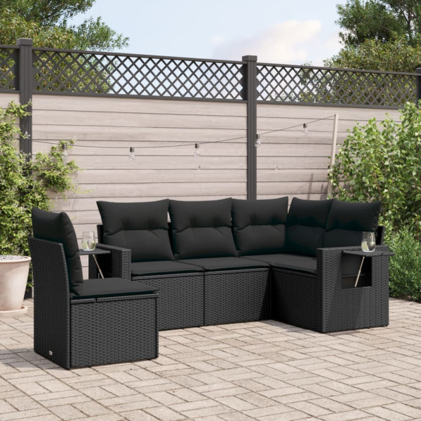 Set de muebles de jardín 5 pzas y cojines ratán sintético negro D