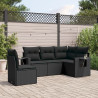 5 pcs conjunto sofás de jardim com almofadões vime PE preto 1