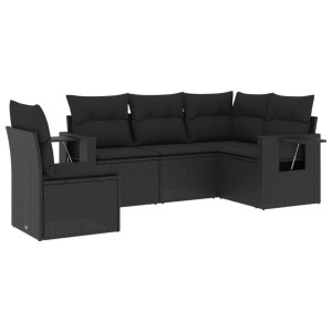 5 pcs conjunto sofás de jardim com almofadões vime PE preto H