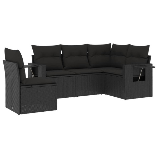 5 pcs conjunto sofás de jardim com almofadões vime PE preto M 2