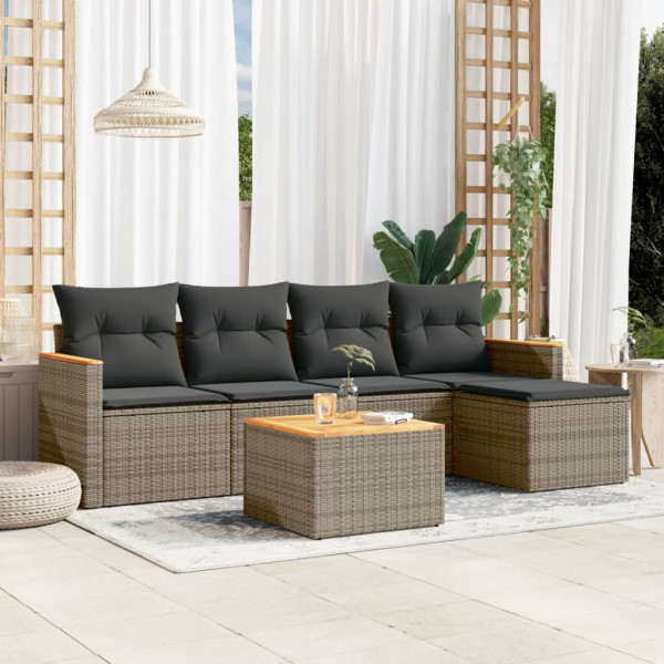 6 pcs conjunto sofás de jardim com almofadões vime cinzento D