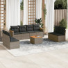 9 pcs conjunto sofás p/ jardim com almofadões vime PE cinzento 1