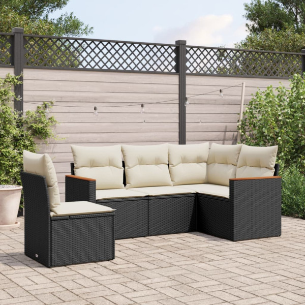 5 pcs conjunto sofás de jardim com almofadões vime PE preto D