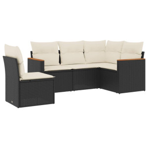 Set de muebles de jardín 5 pzas y cojines ratán sintético negro H