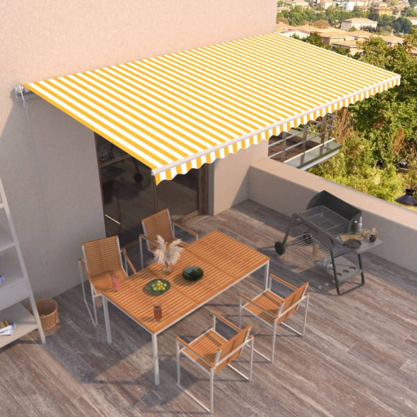 Toldo retráctil automático amarillo y blanco 600x350 cm D