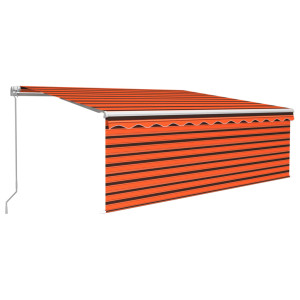 Toldo retrátil manual com estore/LED 4x3 m laranja e castanho H