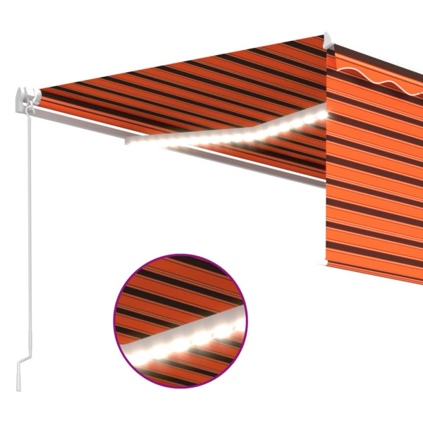 Toldo retrátil manual com estore/LED 4x3 m laranja e castanho M 5
