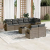 9 pcs conjunto sofás p/ jardim com almofadões vime PE cinzento 1