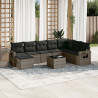 Set de muebles de jardín 9 pzas y cojines ratán sintético gris 1