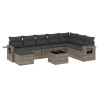 9 pcs conjunto sofás p/ jardim com almofadões vime PE cinzento 2
