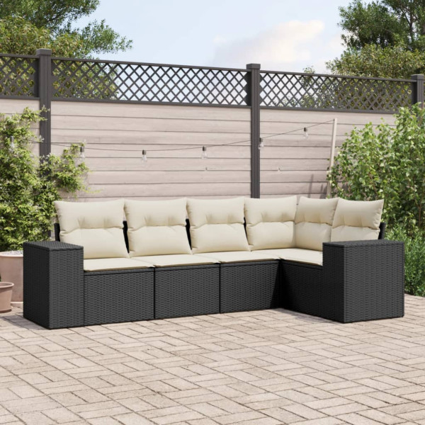 Set de muebles de jardín 5 pzas y cojines ratán sintético negro D