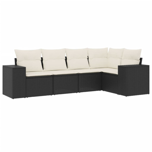 5 pcs conjunto sofás de jardim com almofadões vime PE preto M 2