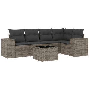 6 pcs conjunto sofás de jardim com almofadões vime cinzento H