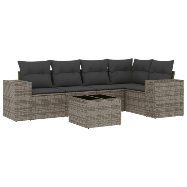 Set de muebles de jardín 6 pzas y cojines ratán sintético gris M 2