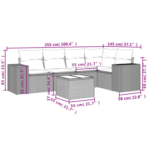 Set de muebles de jardín 6 pzas y cojines ratán sintético gris M 3