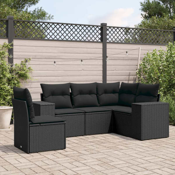 5 pcs conjunto sofás de jardim com almofadões vime PE preto D