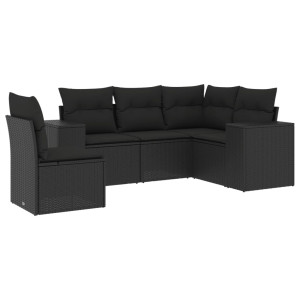 5 pcs conjunto sofás de jardim com almofadões vime PE preto H