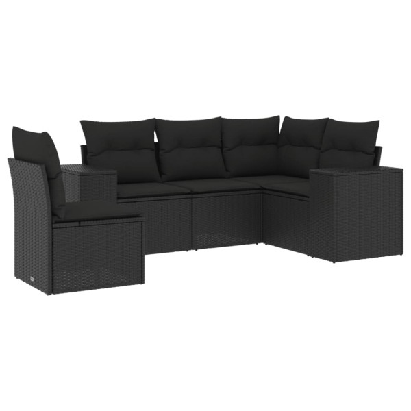5 pcs conjunto sofás de jardim com almofadões vime PE preto M 2