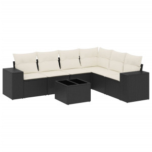 Set de comedor de jardín 7 pzas y cojines ratán sintético negro H