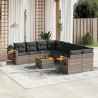 9 pcs conjunto sofás p/ jardim com almofadões vime PE cinzento 1
