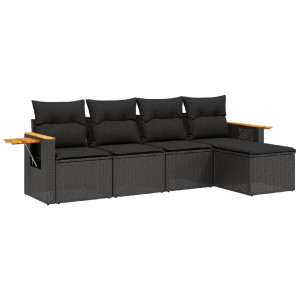 5 pcs conjunto sofás de jardim com almofadões vime PE preto H