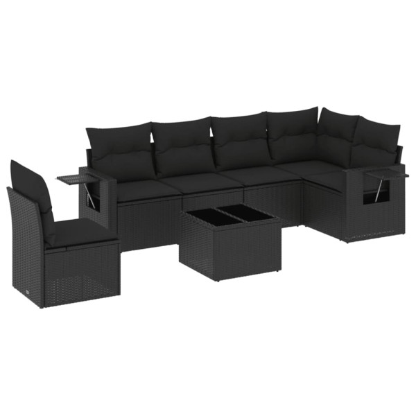 7 pcs conjunto de sofás p/ jardim c/ almofadões vime PE preto M 2