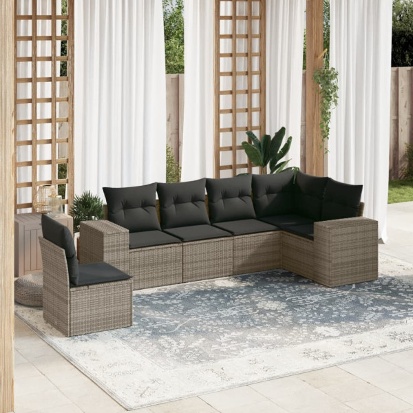 Set de muebles de jardín 6 pzas y cojines ratán sintético gris D