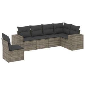 6 pcs conjunto sofás de jardim com almofadões vime cinzento H