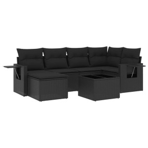 Set de comedor de jardín 7 pzas y cojines ratán sintético negro H