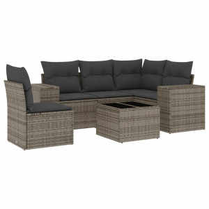 6 pcs conjunto sofás de jardim com almofadões vime cinzento H