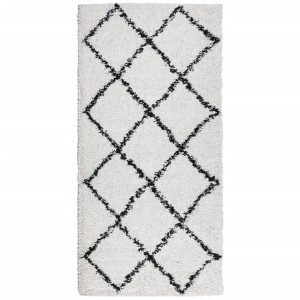 Alfombra de pelo largo moderna crema y negro 100x200 cm H
