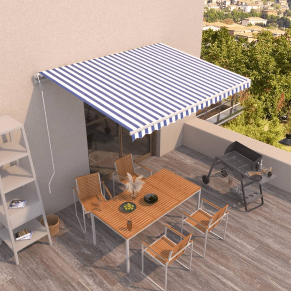 Toldo automático retráctil azul y blanco 450x350 cm D