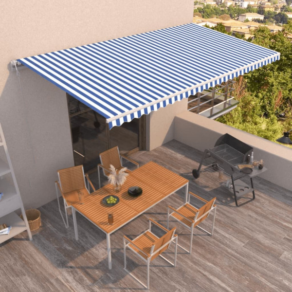 Toldo automático retráctil azul y blanco 600x350 cm D