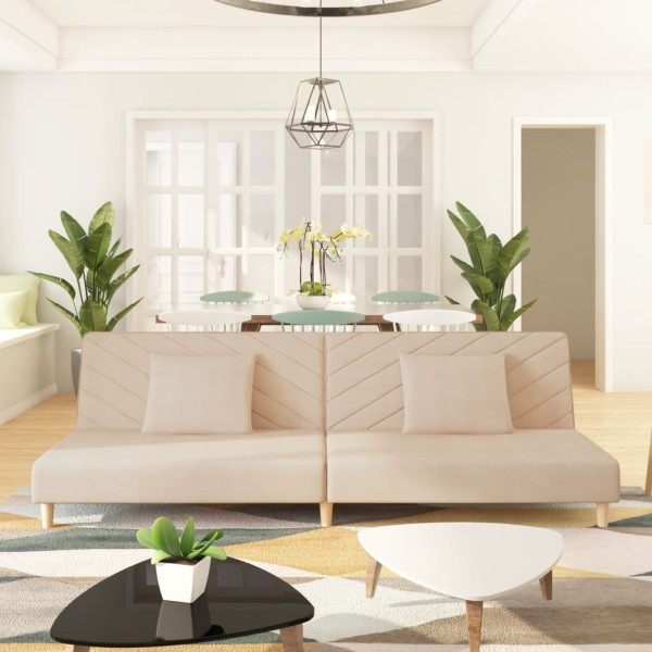 Sofá cama de 2 plazas con dos almohadas tela color crema D