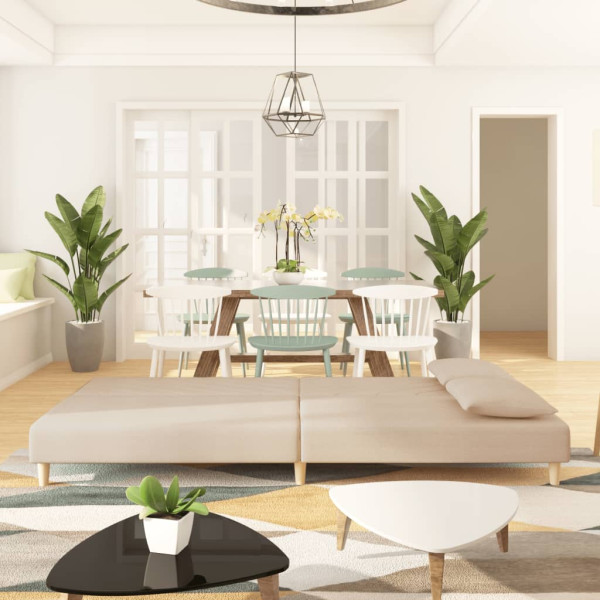 Sofá-cama 2 lugares com duas almofadas tecido cor creme M 3