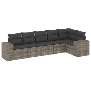 6 pcs conjunto sofás de jardim com almofadões vime cinzento H