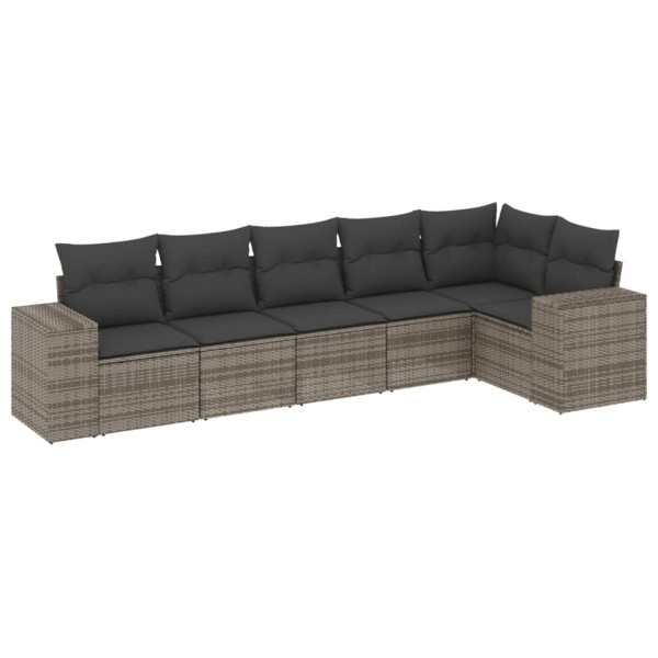 Set de muebles de jardín 6 pzas y cojines ratán sintético gris M 2