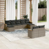 9 pcs conjunto sofás p/ jardim com almofadões vime PE cinzento 1