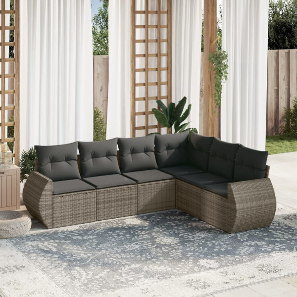 Set de muebles de jardín 6 pzas y cojines ratán sintético gris D