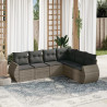 Set de muebles de jardín 6 pzas y cojines ratán sintético gris 1