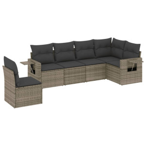 6 pcs conjunto sofás de jardim com almofadões vime cinzento H
