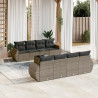 9 pcs conjunto sofás p/ jardim com almofadões vime PE cinzento 1