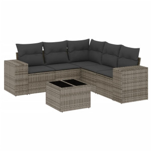 6 pcs conjunto sofás de jardim com almofadões vime cinzento H