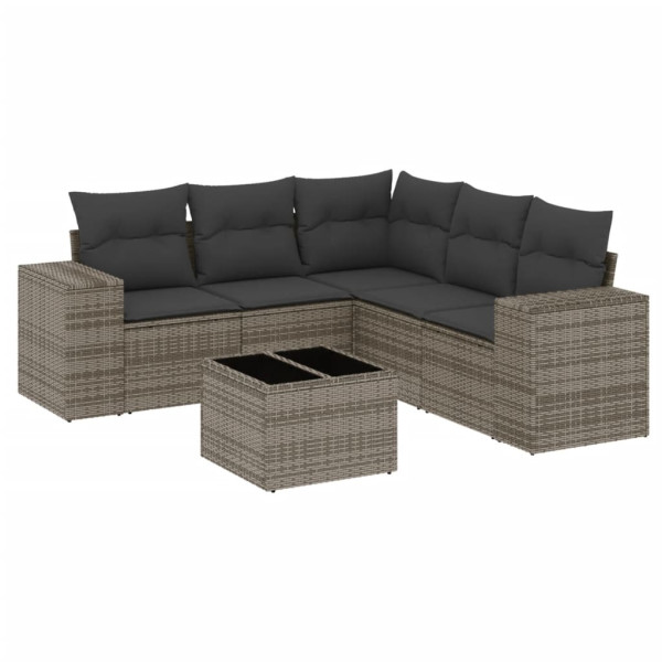 6 pcs conjunto sofás de jardim com almofadões vime cinzento M 2