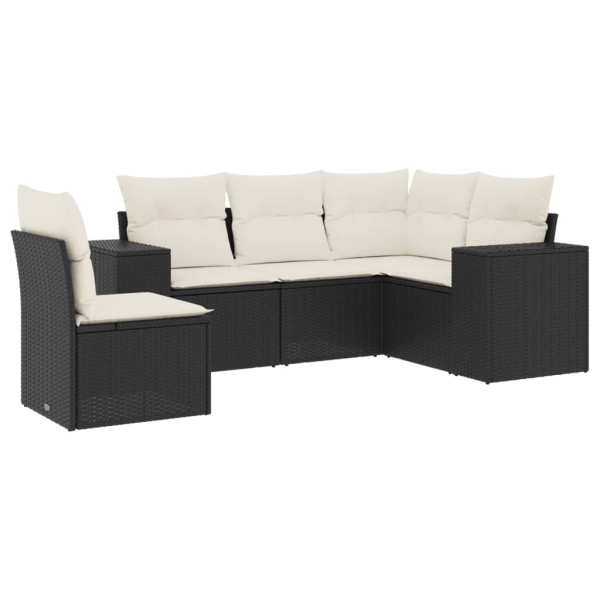 5 pcs conjunto sofás de jardim com almofadões vime PE preto M 2