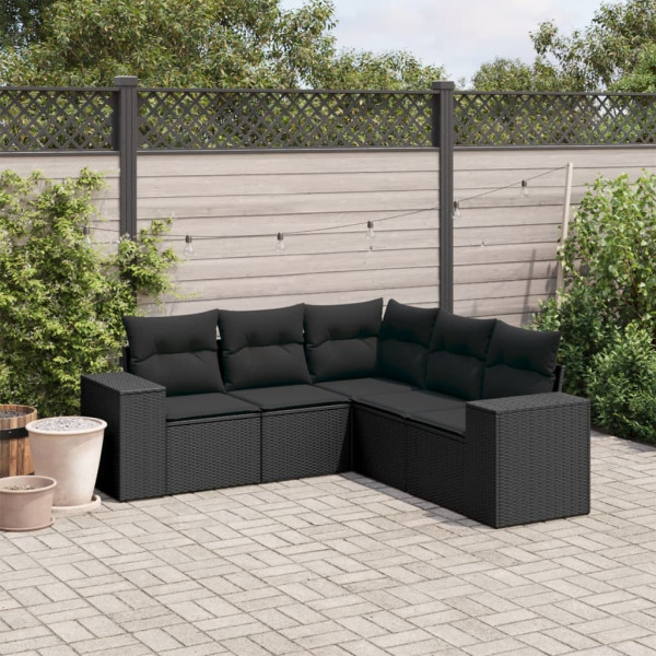 5 pcs conjunto sofás de jardim com almofadões vime PE preto D