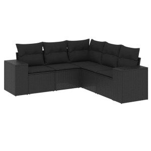 Set de muebles de jardín 5 pzas y cojines ratán sintético negro H